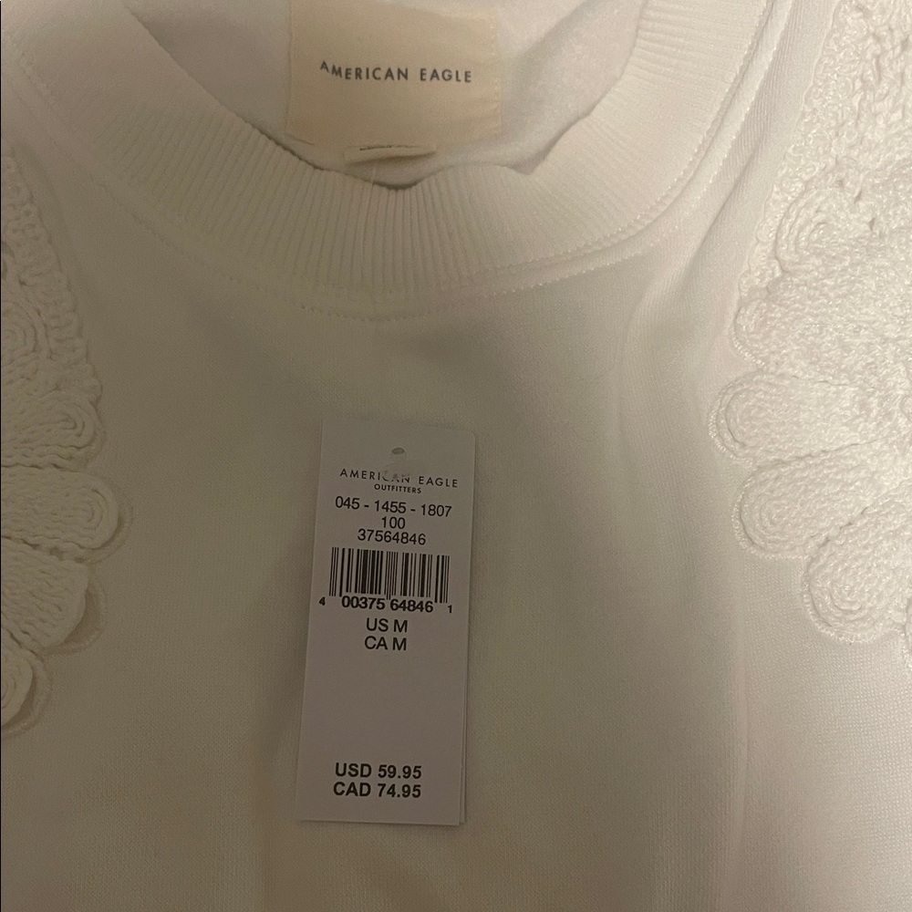 American Eagle White Cropped Sweatshirt with Lace Details - Picture 2 of 5